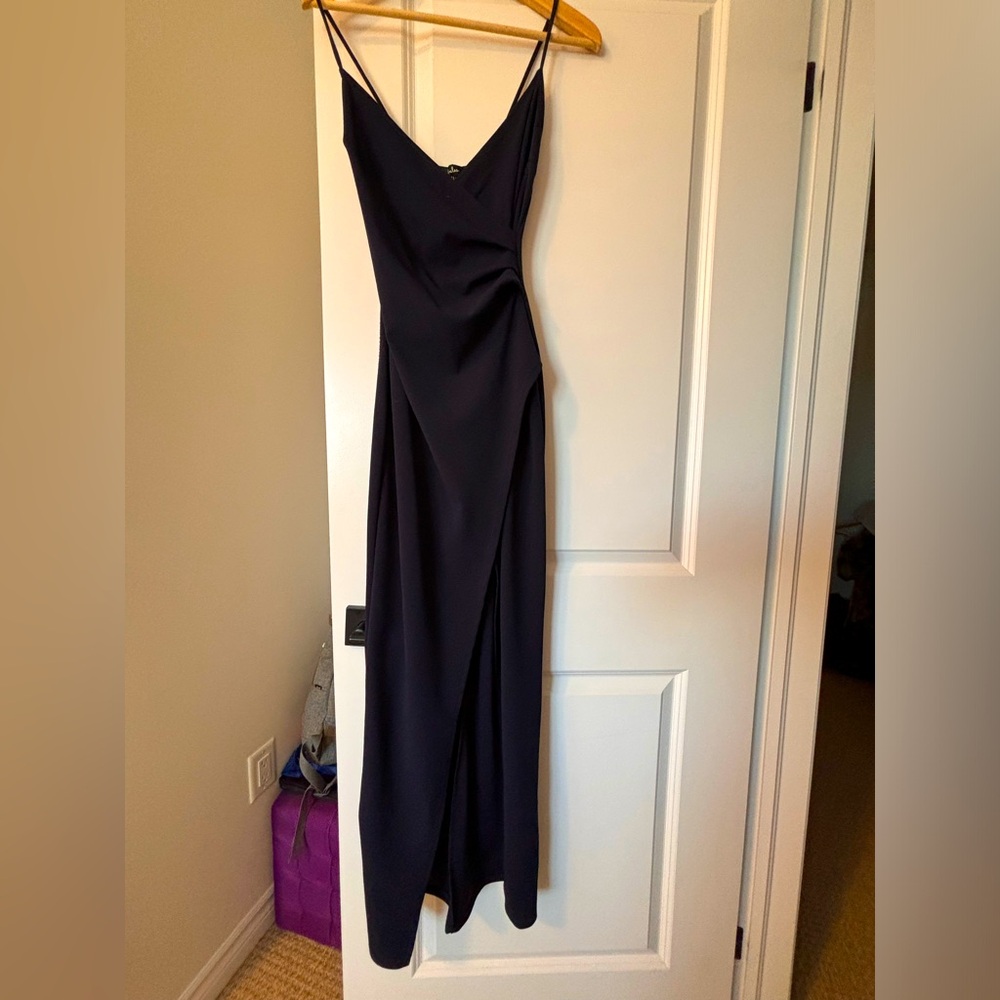 Navy Blue Runched Surplice Maxi Dress